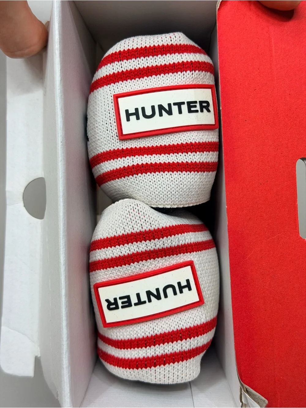 Rare Rain Boot Hunter Original White Socks with Red Stripes and Black Logo